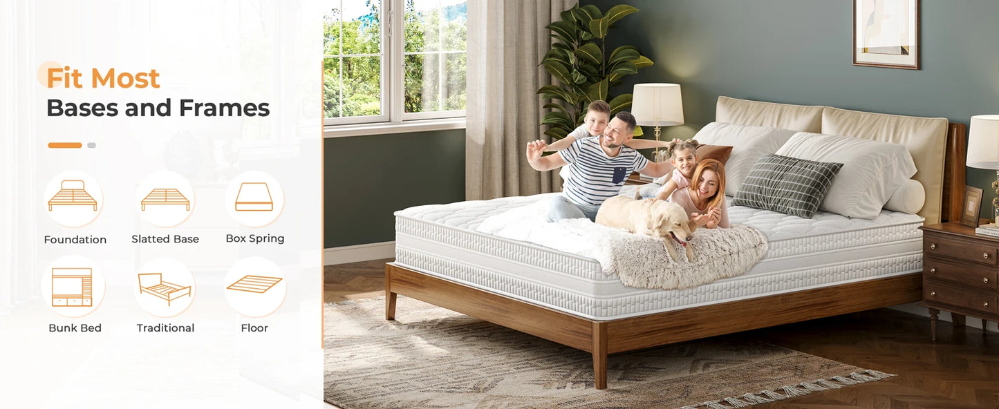 Comfortable mattress featuring pocket springs and memory foam for optimal support and pressure relief. Designed to adapt to body contours, reducing motion transfer for a restful sleep.