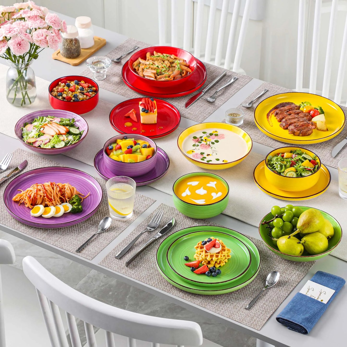 A multicolor ceramic plate set is a collection of dining plates crafted from high-quality ceramic material, featuring a variety of vibrant colors and patterns. These sets are designed to add a touch of elegance and liveliness to your dining experience, making them perfect for both everyday use and special occasions