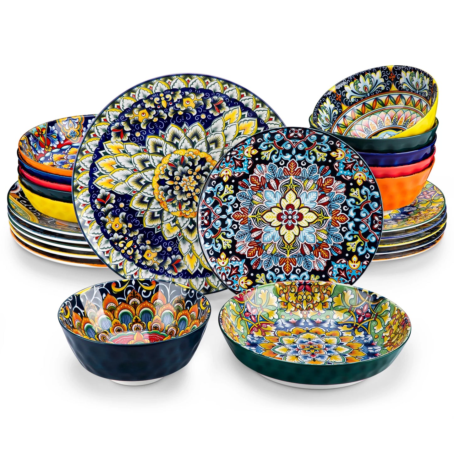 A beautiful ceramic dinnerware set, featuring a matching collection of plates, bowls, and cups with a smooth, glossy finish and elegant design. Perfect for both everyday dining and special occasions.