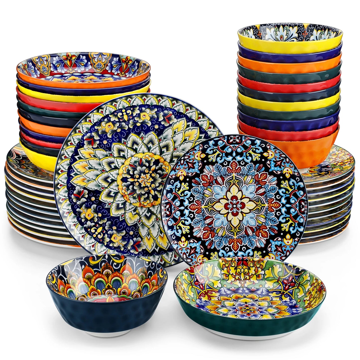 A beautiful ceramic dinnerware set, featuring a matching collection of plates, bowls, and cups with a smooth, glossy finish and elegant design. Perfect for both everyday dining and special occasions.
