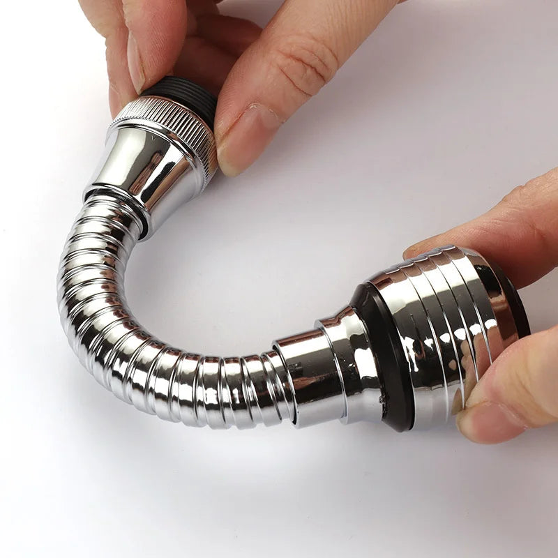 Flexible faucet extension with 360-degree rotation, allowing adjustable water flow direction for enhanced sink accessibility