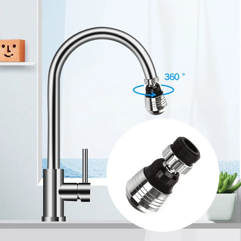 Flexible faucet extension with 360-degree rotation, allowing adjustable water flow direction for enhanced sink accessibility