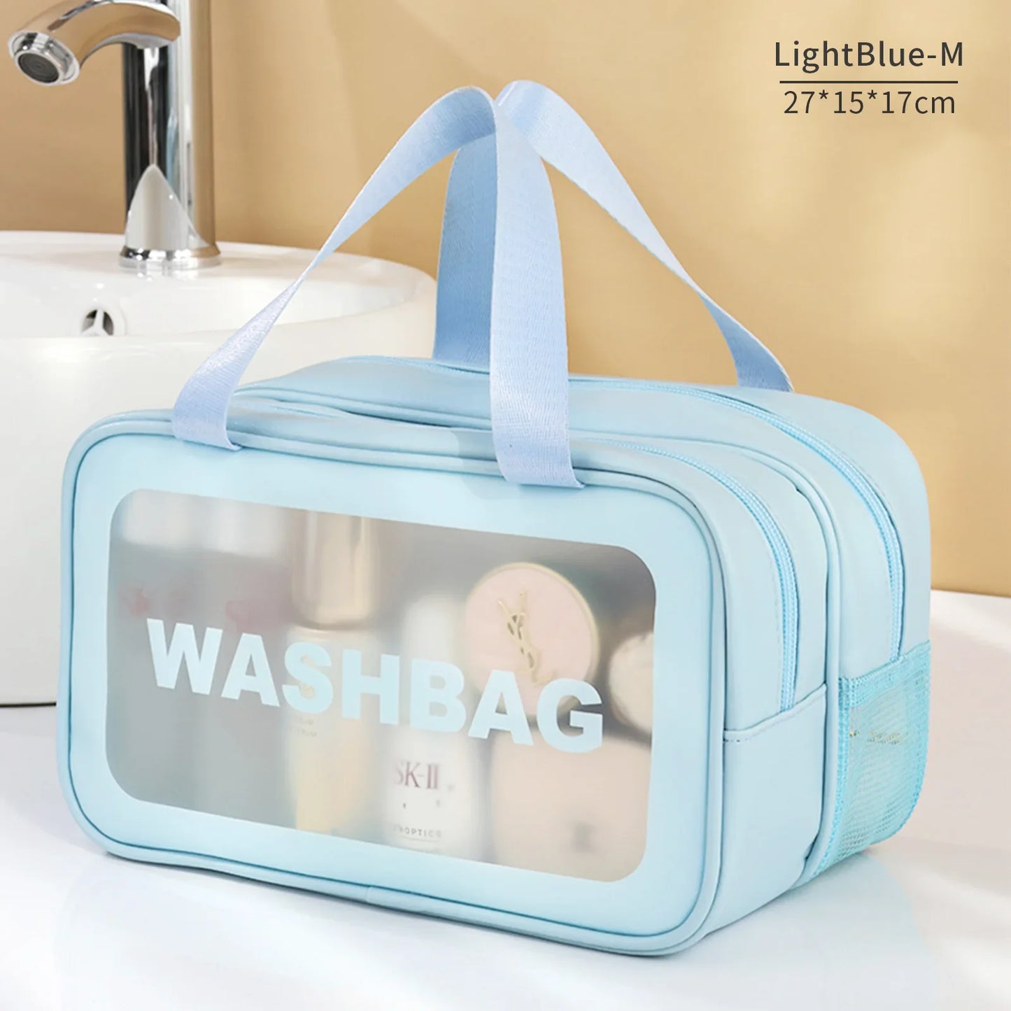 A toiletry bag, also known as a travel kit, dopp kit, or vanity case, is a compact container designed to hold personal hygiene and grooming items such as toothbrushes, toothpaste, soap, and shaving supplies. Typically used during travel, these bags are made from various materials and often feature multiple compartments for organized storage