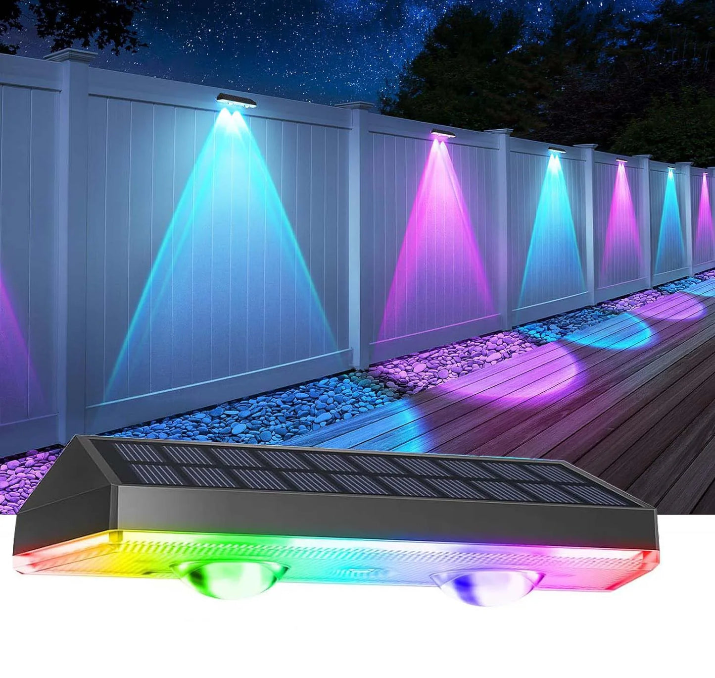 Luz solar para vallas que cambia de color RGB para exteriores y jardín