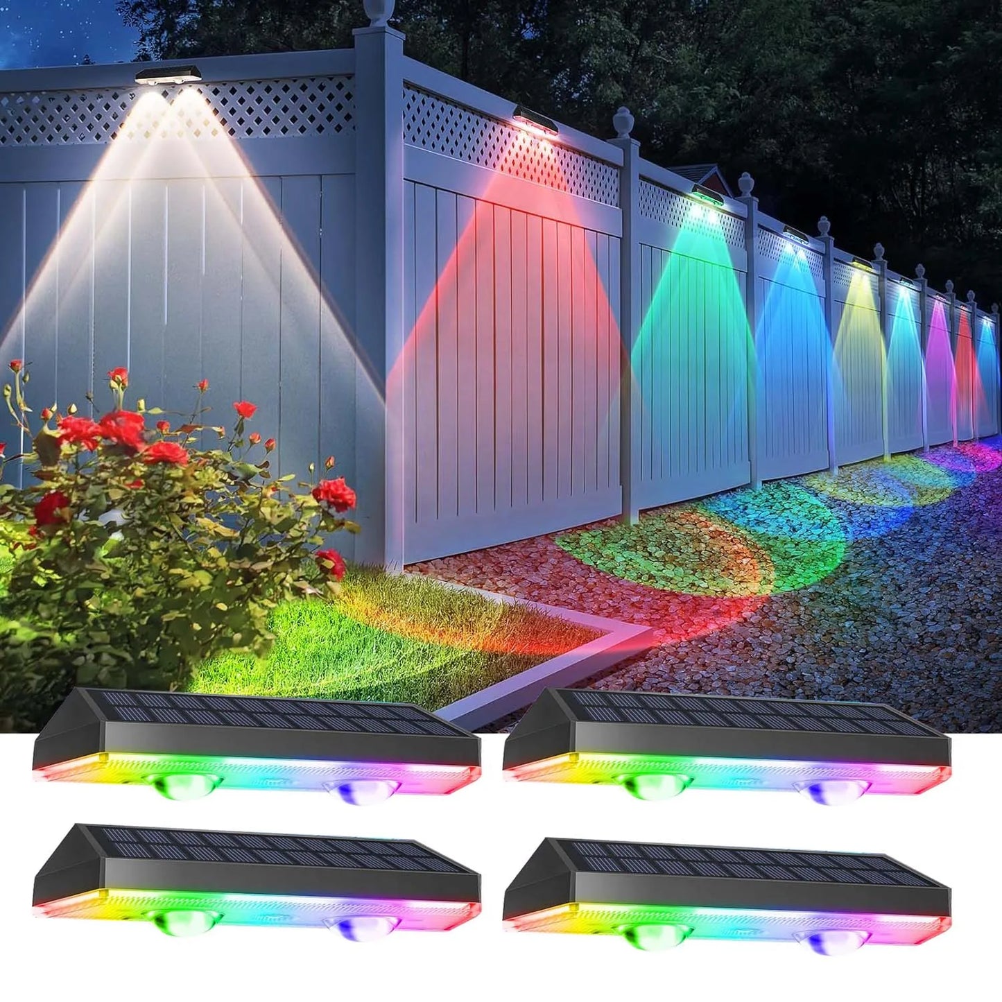 Luz solar para vallas que cambia de color RGB para exteriores y jardín