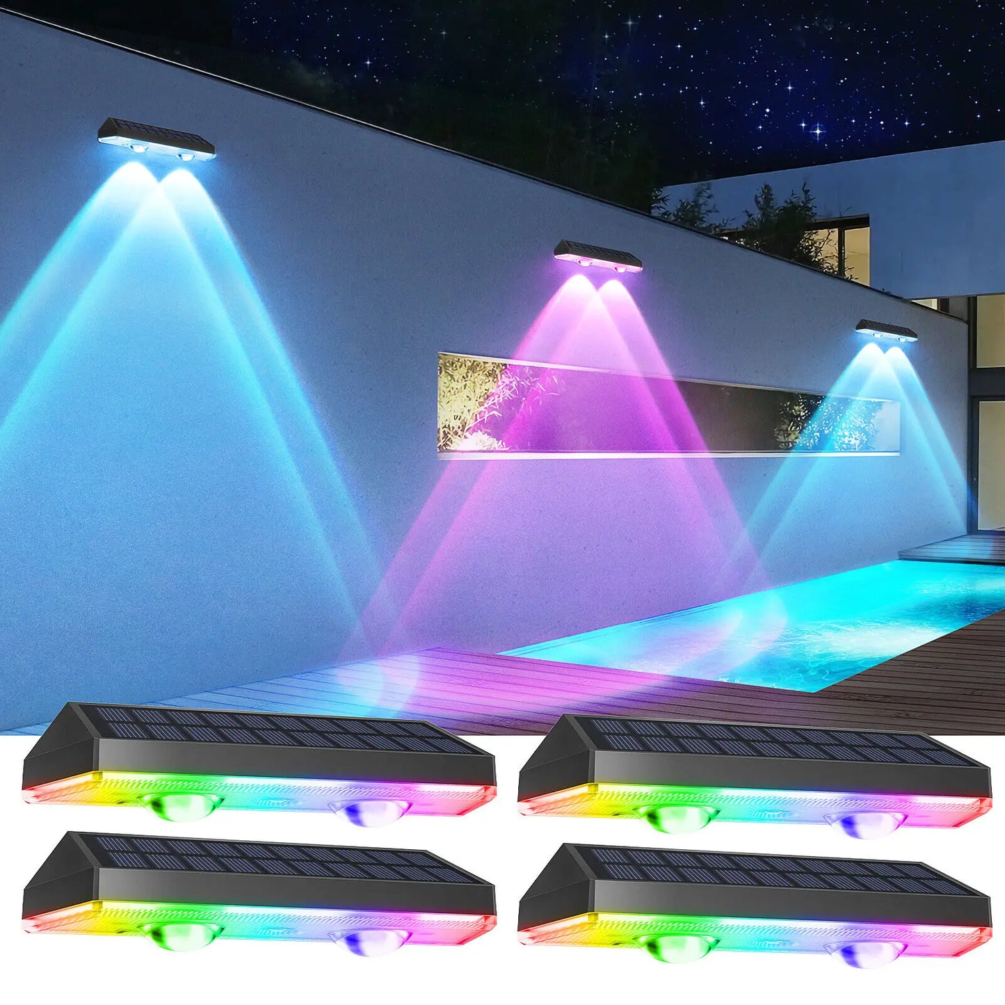 Luz solar para vallas que cambia de color RGB para exteriores y jardín