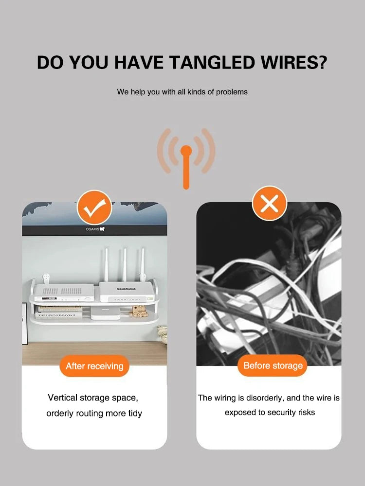 A Wi-Fi hanging shelf is a wall-mounted storage solution designed to hold a Wi-Fi router, modem, or other small electronic devices. These shelves help optimize signal strength by positioning the router at an ideal height and provide organized cable management to reduce clutter.