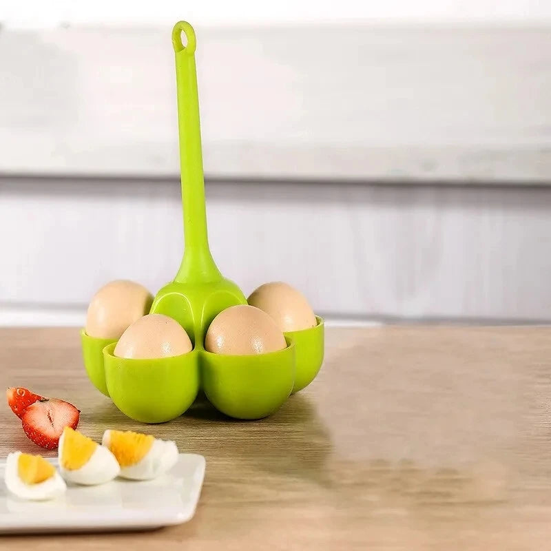 Silicone egg mold featuring five cavities, each shaped to create realistic egg-shaped treats, made from 100% food-grade silicone, suitable for temperatures ranging from -40°C to +200°C, ideal for both freezer and oven use
