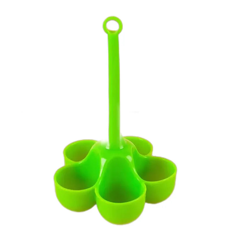 Silicone egg mold featuring five cavities, each shaped to create realistic egg-shaped treats, made from 100% food-grade silicone, suitable for temperatures ranging from -40°C to +200°C, ideal for both freezer and oven use
