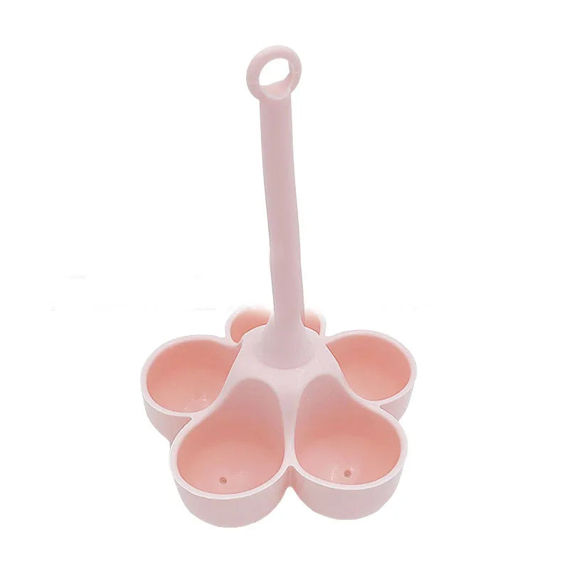 Silicone egg mold featuring five cavities, each shaped to create realistic egg-shaped treats, made from 100% food-grade silicone, suitable for temperatures ranging from -40°C to +200°C, ideal for both freezer and oven use
