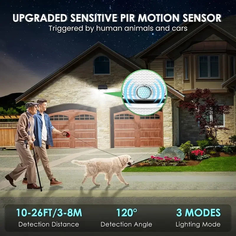Outdoor solar lights with motion sensor, designed to automatically illuminate when movement is detected. These energy-efficient lights are perfect for pathways, gardens, or driveways and are powered by solar energy.
