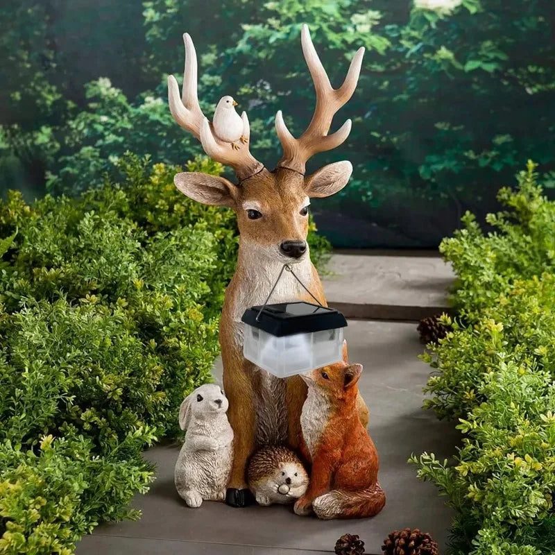 Charming solar-powered animal figurine with LED lights, designed for outdoor and garden decor. Absorbs sunlight during the day and emits a warm glow at night, adding a magical touch to any space