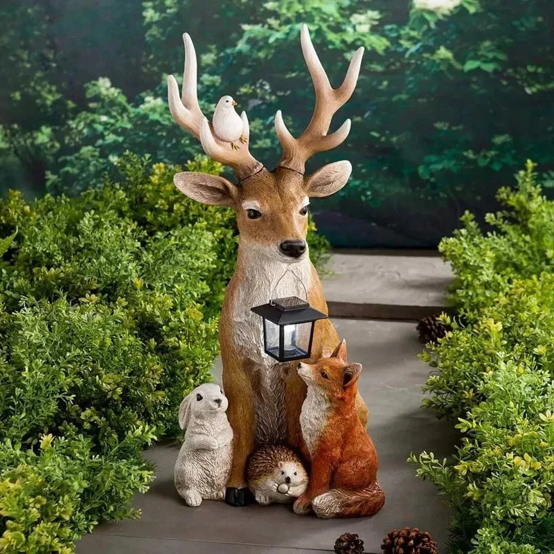 Charming solar-powered animal figurine with LED lights, designed for outdoor and garden decor. Absorbs sunlight during the day and emits a warm glow at night, adding a magical touch to any space