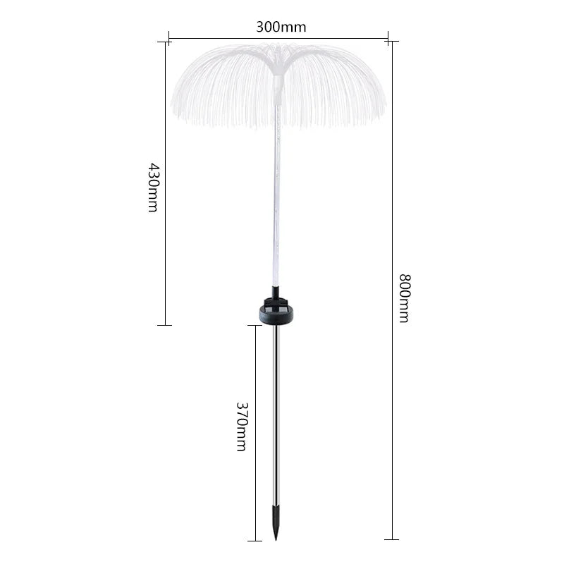 A solar-powered fiber optic lamp featuring multi-color illumination. The lamp harnesses sunlight during the day to power vibrant, color-changing fiber optic strands at night, creating a mesmerizing display suitable for gardens, patios, or outdoor pathways.