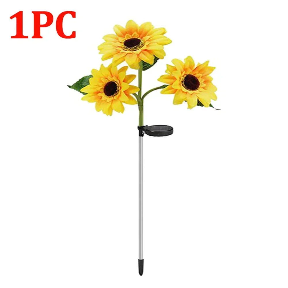 Solar-powered LED lights designed to resemble sunflowers, featuring realistic petals and leaves. These decorative lights harness sunlight during the day to illuminate gardens, pathways, or patios at night, adding a charming and eco-friendly touch to outdoor spaces