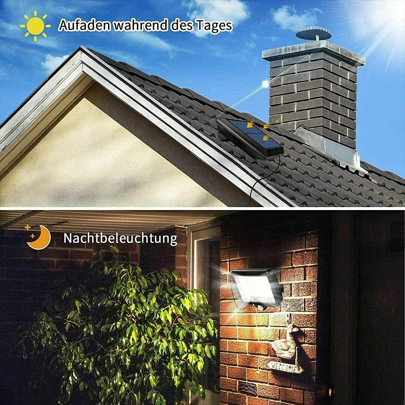 Modern solar-powered split wall lamp with energy-efficient LED lighting. Designed for outdoor use, featuring a sleek, weather-resistant build and automatic dusk-to-dawn activation for enhanced illumination and security