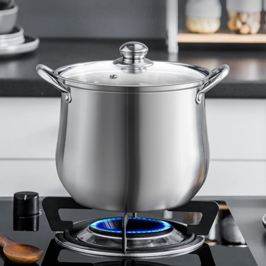 A stainless steel soup pot is a durable and versatile kitchen essential, ideal for preparing soups, stews, and stocks. Its non-reactive surface ensures that flavors remain pure, and its sturdy construction provides even heat distribution.