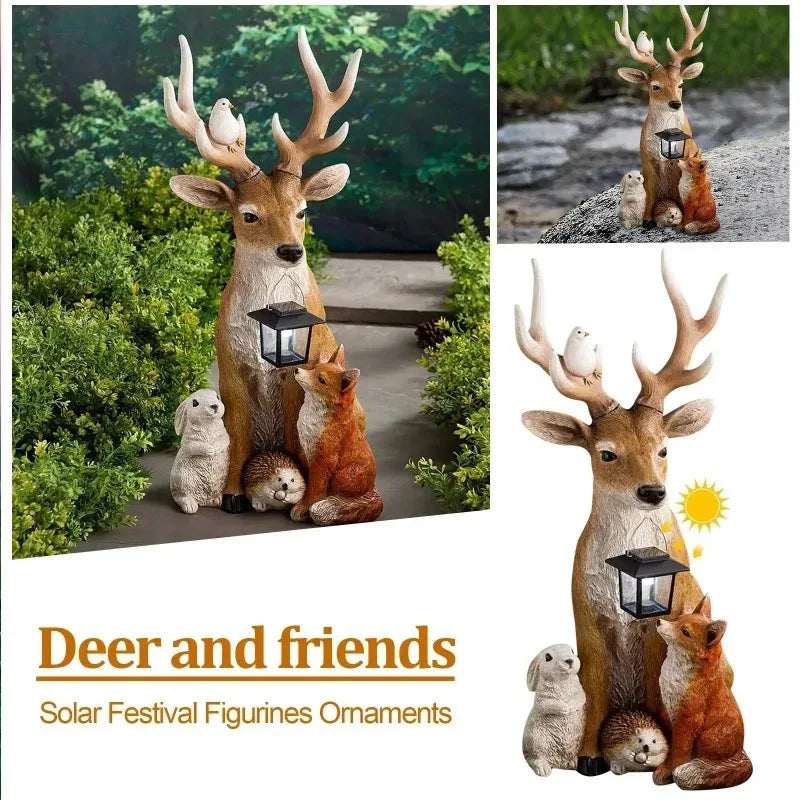 Charming solar-powered animal figurine with LED lights, designed for outdoor and garden decor. Absorbs sunlight during the day and emits a warm glow at night, adding a magical touch to any space