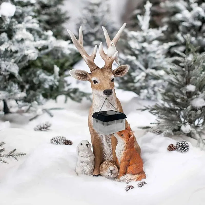 Charming solar-powered animal figurine with LED lights, designed for outdoor and garden decor. Absorbs sunlight during the day and emits a warm glow at night, adding a magical touch to any space