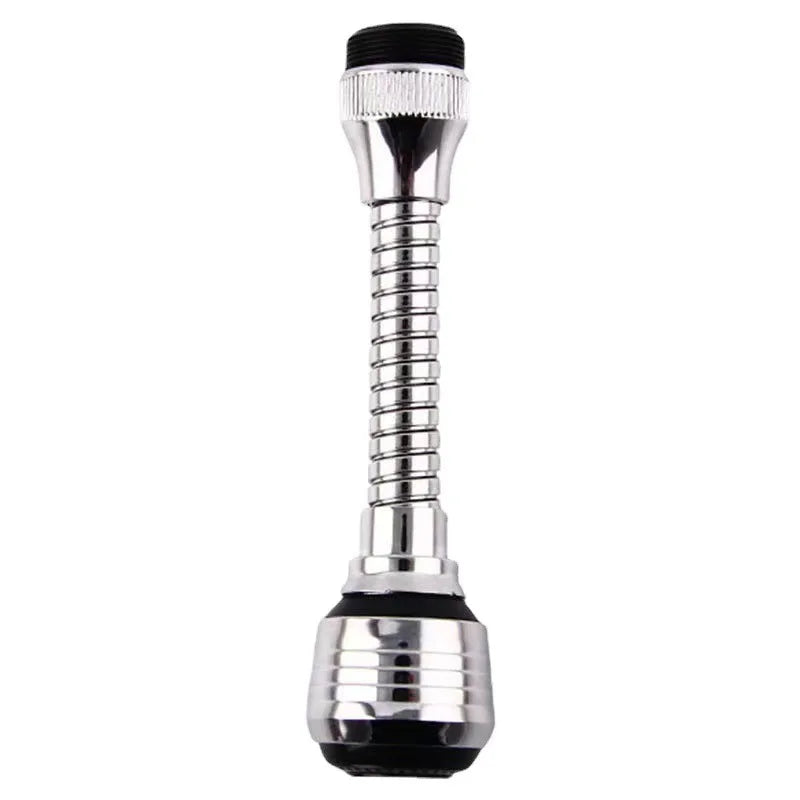 Flexible faucet extension with 360-degree rotation, allowing adjustable water flow direction for enhanced sink accessibility