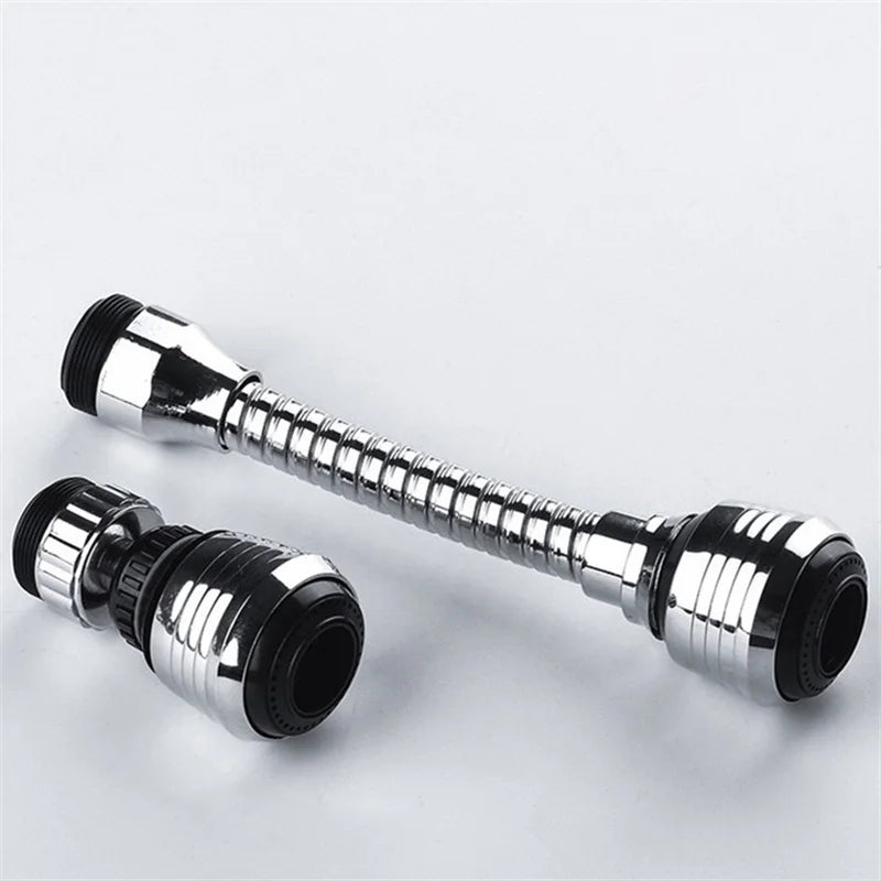 Flexible faucet extension with 360-degree rotation, allowing adjustable water flow direction for enhanced sink accessibility
