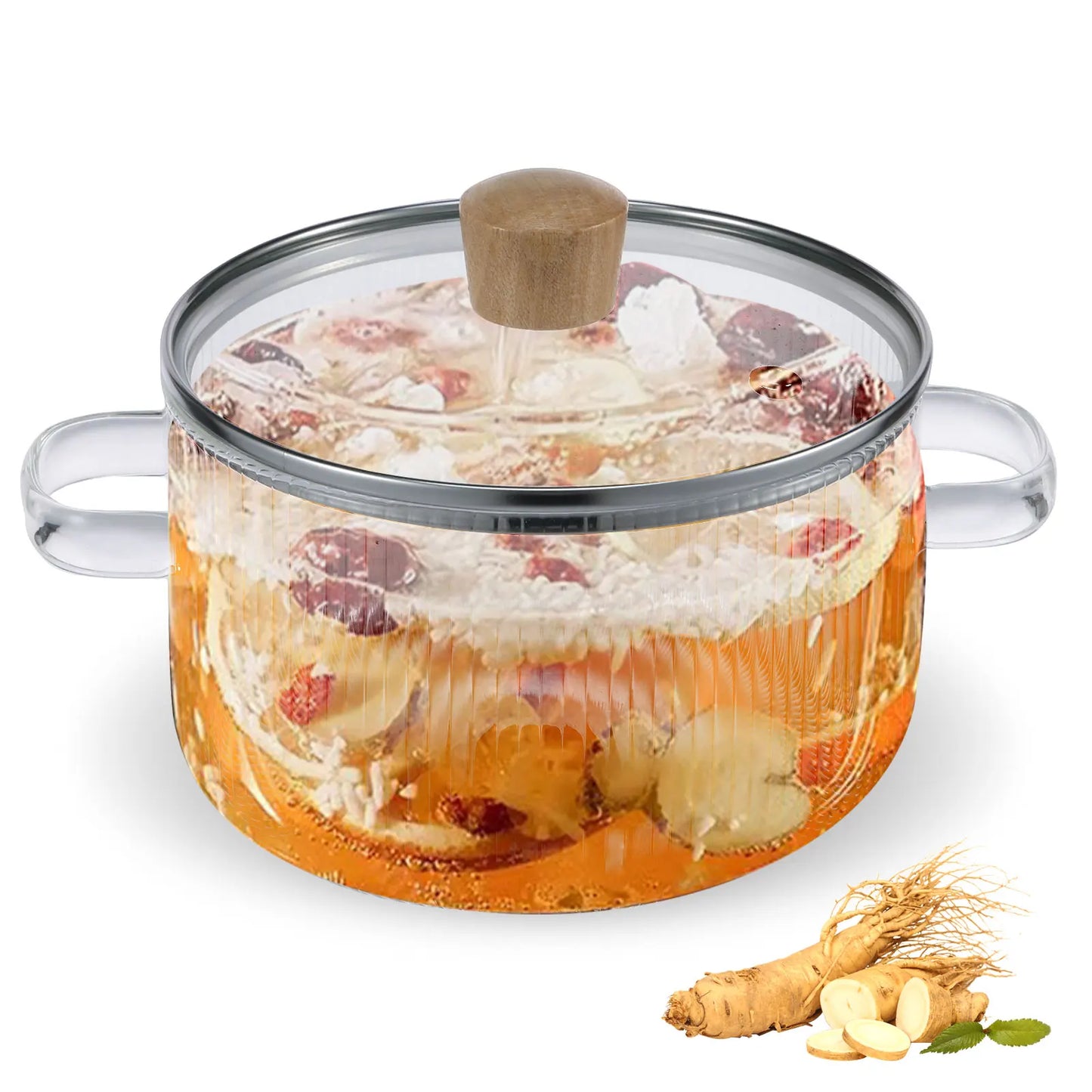 A durable heat-resistant glass saucepan, perfect for cooking at high temperatures, with a sturdy handle and transparent design for easy monitoring of food.