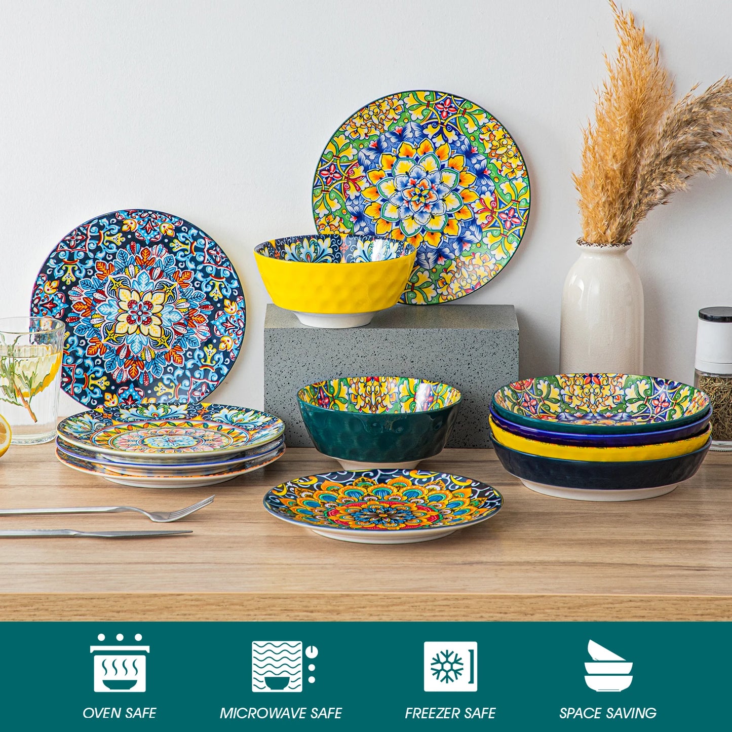 A beautiful ceramic dinnerware set, featuring a matching collection of plates, bowls, and cups with a smooth, glossy finish and elegant design. Perfect for both everyday dining and special occasions.
