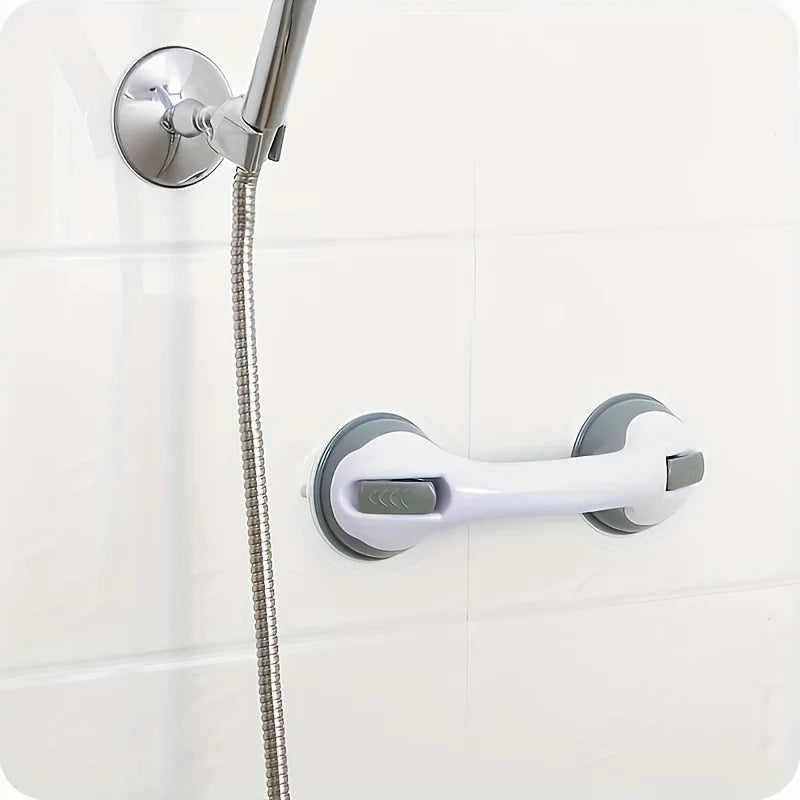 A sturdy, wall-mounted bathroom grab bar designed to provide support and prevent falls, featuring a non-slip surface and constructed from corrosion-resistant materials suitable for wet environments.