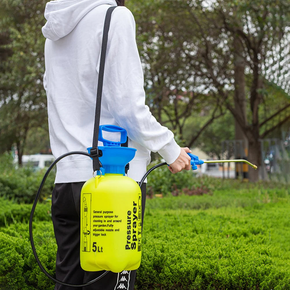 A hand-operated pressure sprayer designed to dispense air or liquid in a controlled spray, commonly used for applying pesticides, fertilizers, or cleaning solutions. The device consists of a pressurized chamber with a trigger-operated nozzle, allowing users to spray contents efficiently over targeted areas.