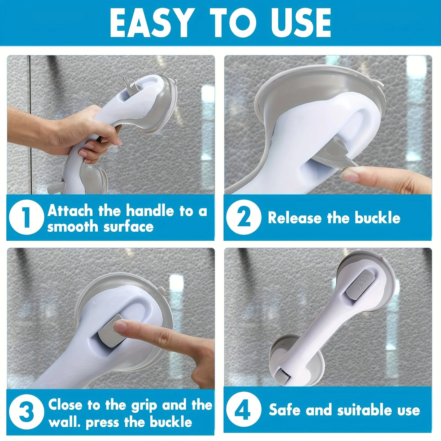 A sturdy, wall-mounted bathroom grab bar designed to provide support and prevent falls, featuring a non-slip surface and constructed from corrosion-resistant materials suitable for wet environments.