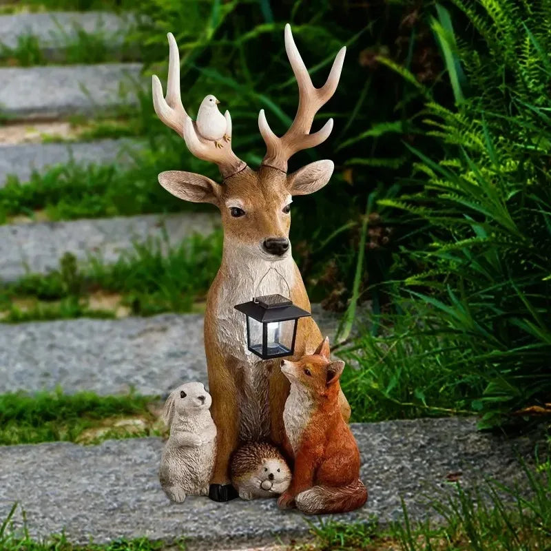 Charming solar-powered animal figurine with LED lights, designed for outdoor and garden decor. Absorbs sunlight during the day and emits a warm glow at night, adding a magical touch to any space