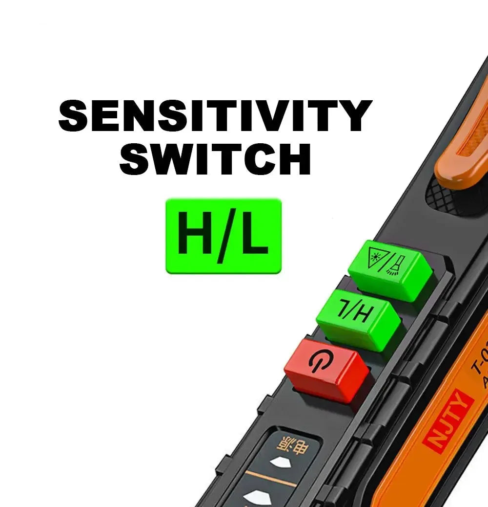 A voltage detector electrical pen, also known as a non-contact voltage tester, designed to detect the presence of voltage in electrical circuits without direct contact. It features a handheld design with an insulated probe, an LED indicator to signal voltage detection, and a sensitivity range suitable for various applications, typically from 90V to 1000V AC