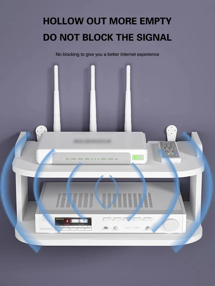 A Wi-Fi hanging shelf is a wall-mounted storage solution designed to hold a Wi-Fi router, modem, or other small electronic devices. These shelves help optimize signal strength by positioning the router at an ideal height and provide organized cable management to reduce clutter.
