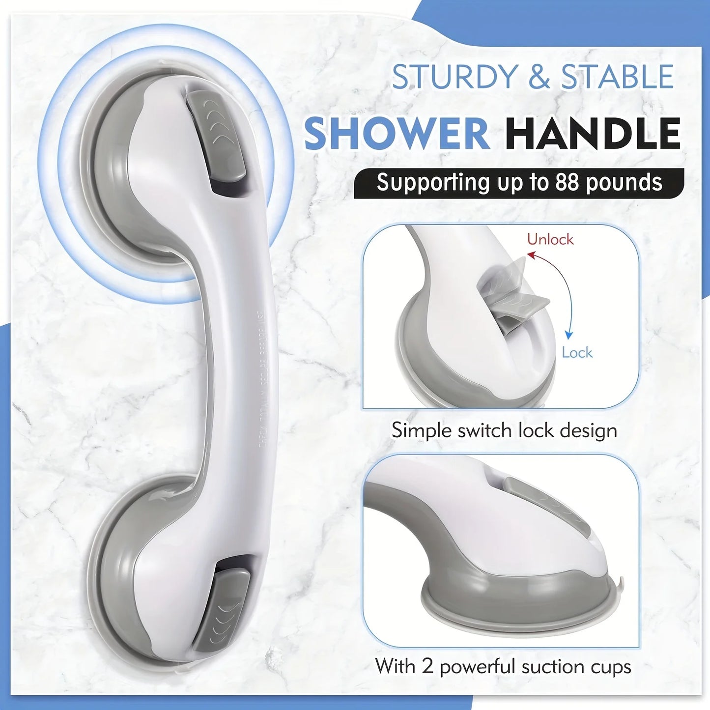 A sturdy, wall-mounted bathroom grab bar designed to provide support and prevent falls, featuring a non-slip surface and constructed from corrosion-resistant materials suitable for wet environments.