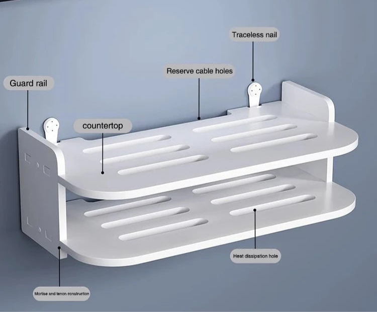 A Wi-Fi hanging shelf is a wall-mounted storage solution designed to hold a Wi-Fi router, modem, or other small electronic devices. These shelves help optimize signal strength by positioning the router at an ideal height and provide organized cable management to reduce clutter.
