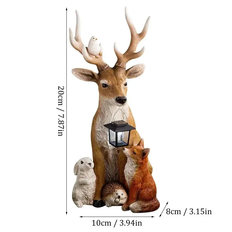 Charming solar-powered animal figurine with LED lights, designed for outdoor and garden decor. Absorbs sunlight during the day and emits a warm glow at night, adding a magical touch to any space