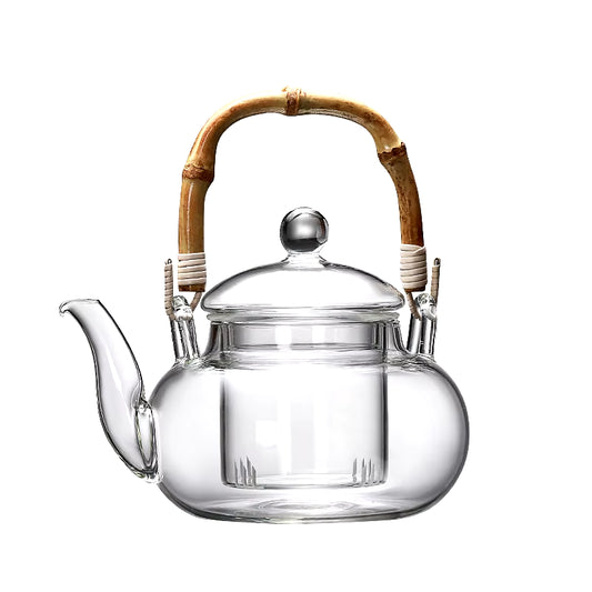 Bamboo Handle Glass Teapot Set with Filter - Heat Resistant Brewing Kettle for Pu Erh Tea