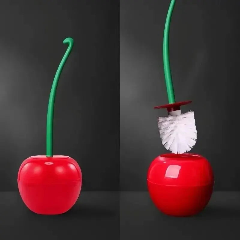 Red Cherry-Shaped Toilet Brush and Holder Set - Creative Bathroom Accessory