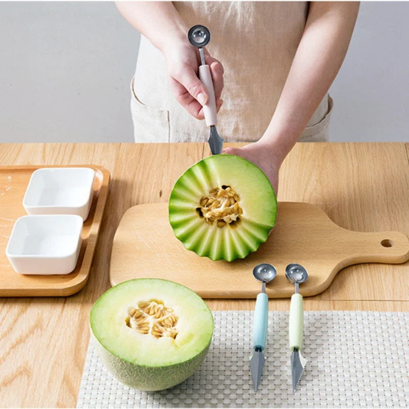 Multi-Functional Fruit Carving Knife and Watermelon Baller - Ice Cream Scoop and Spoon for Kitchen DIY Cold Dish Preparation