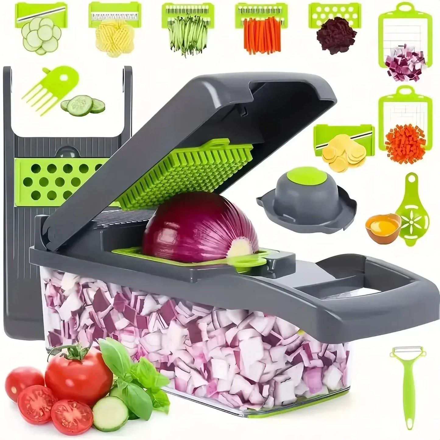 14-in-1 Multifunctional Vegetable Chopper and Slicer with Handle - Versatile Food Grater and Dicer for Kitchen Use