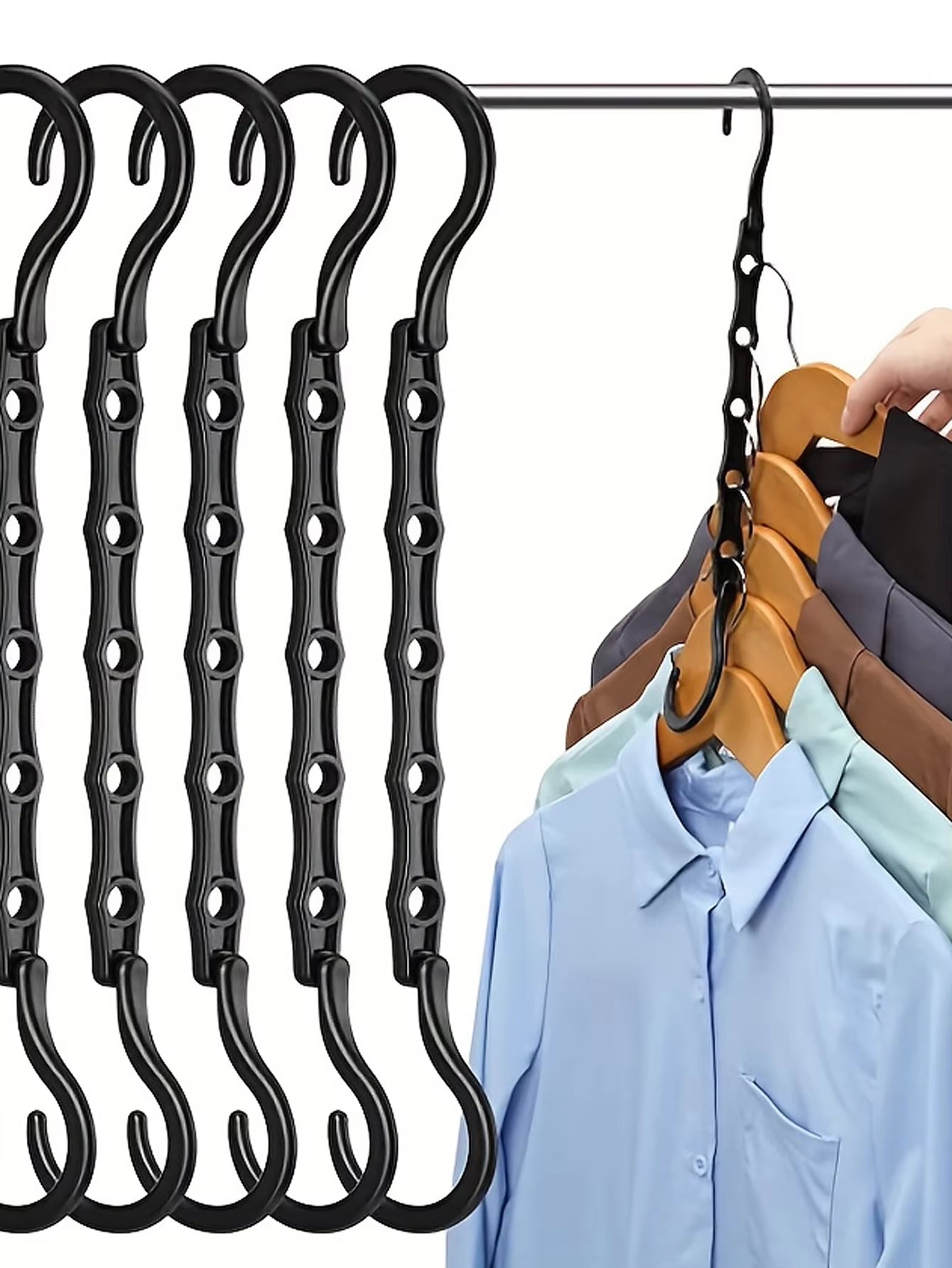 Multifunctional Space-Saving Plastic Clothes Rack with Rotary Organizer and 5 Holes for Closet and Wardrobe Storage