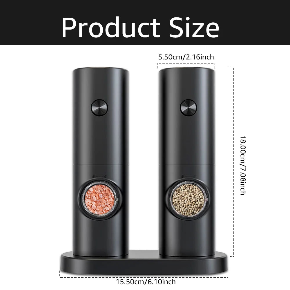 Electric Automatic Pepper and Salt Grinder Set with Base, Battery-Powered, LED Light, and Adjustable Coarseness - Kitchen Essential