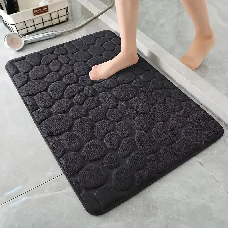 3D Cobblestone Embossed Non-Slip Bathroom Mat - Absorbent, Machine Washable, Quick Drying Door Floor Carpet