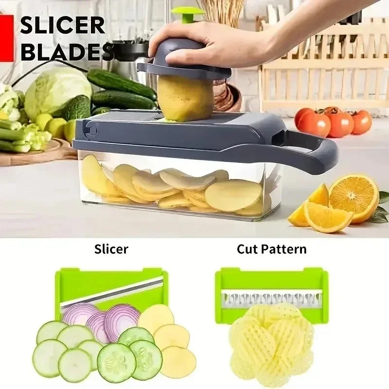 14-in-1 Multifunctional Vegetable Chopper and Slicer with Handle - Versatile Food Grater and Dicer for Kitchen Use