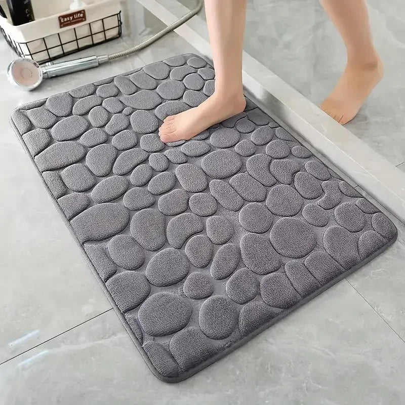 3D Cobblestone Embossed Non-Slip Bathroom Mat - Absorbent, Machine Washable, Quick Drying Door Floor Carpet