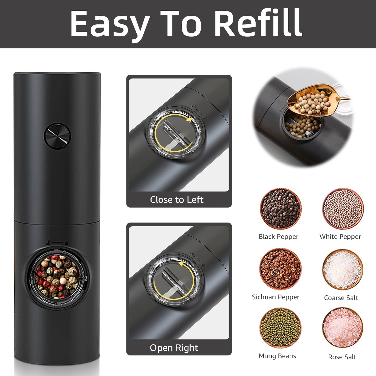 Electric Automatic Pepper and Salt Grinder Set with Base, Battery-Powered, LED Light, and Adjustable Coarseness - Kitchen Essential