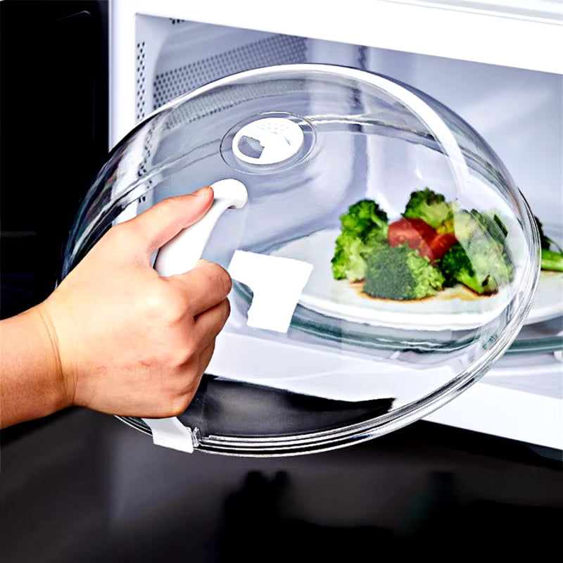 Microwave Food Splash Guard with Handle - Transparent Oven Heating Cover for Plates and Cooking Utensils