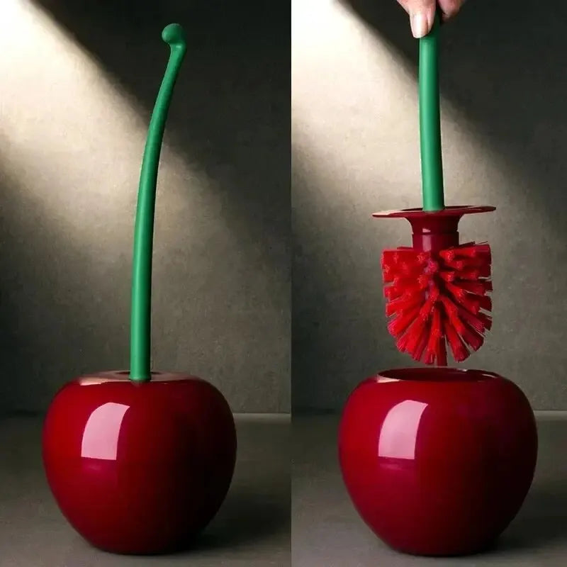 Red Cherry-Shaped Toilet Brush and Holder Set - Creative Bathroom Accessory