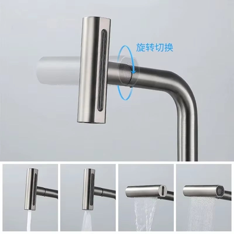 Stainless Steel 360° Rotating Waterfall Kitchen Faucet with Hot and Cold Water Mixer