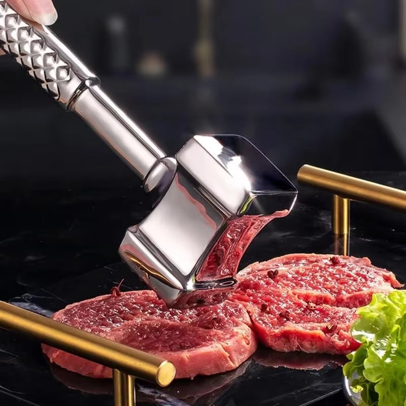 Stainless Steel Dual-Sided Meat Tenderizer and Pounder for Kitchen and Barbecue Use